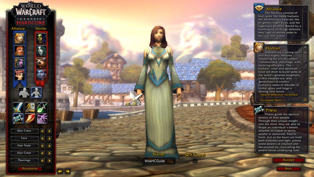 Wow Hardcore Priest selection on create a character menu